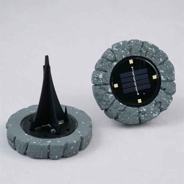 2 stk. LED solcelle jordspot i rustik sten design GL077GEZ