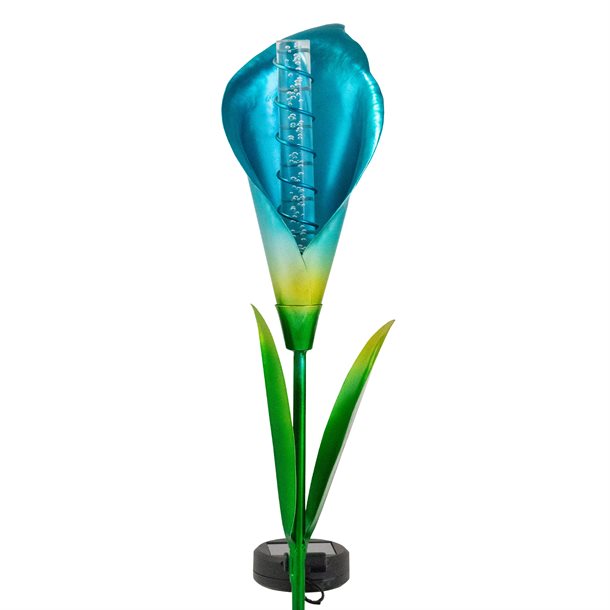 Calla lilje i farven blå- en solcelle blomsterlampe med lysene luftbobler fra eZsolar GL1049EZ