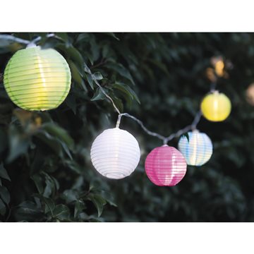 Lyskæde med 24 multifarvede stoflanterner, 7,2 meter lang inklusiv udendørs transformer 234239  