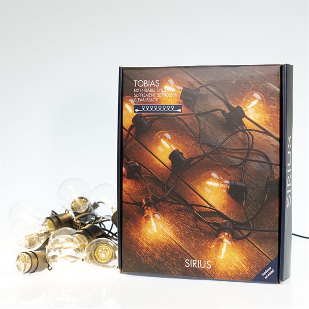 Sirius Tobias forlængersæt - lyskæde med 10 klare LED-pærer i varm hvid #69510