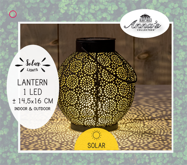 Solcelle lanterne i orientalsk design, sortmalet med gylden inderside CB739835