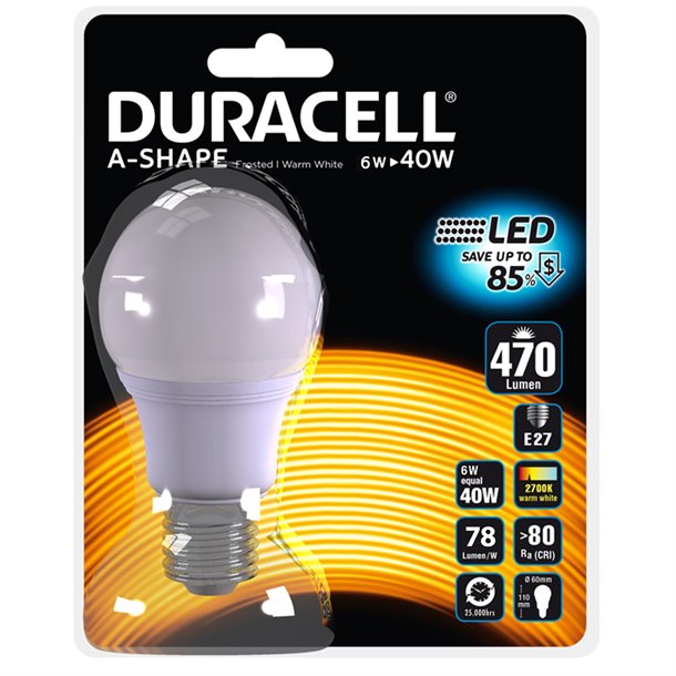 Duracell® LED-pære E27 470 lumen A47F2N27B1