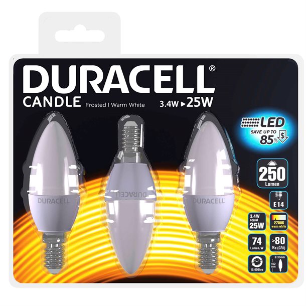 Duracell® LED Kerte pære E14 med 250 lumen - 3 stk. C100N14B3