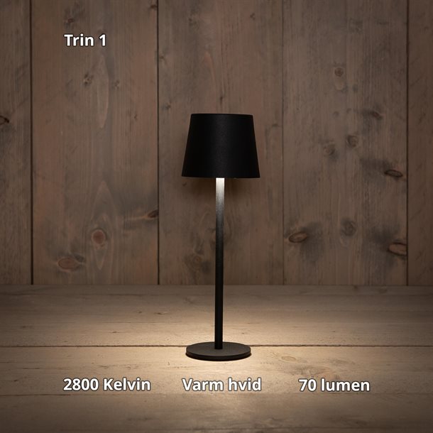 Genopladelig bordlampe med kelvin-skift, trinløst dæmpning, 27,5 cm høj, i sort farve - IP44 CB218000