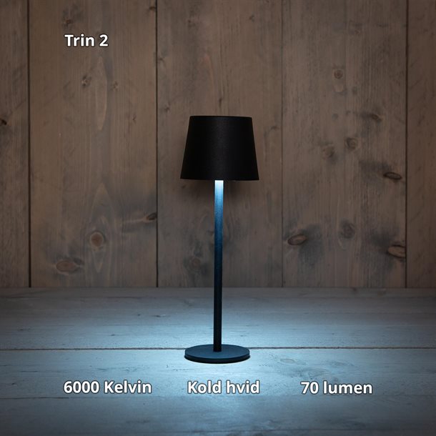 Genopladelig bordlampe med kelvin-skift, trinløst dæmpning, 27,5 cm høj, i sort farve - IP44 CB218000