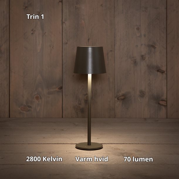 Genopladelig bordlampe med kelvin-skift, trinløst dæmpning, 27,5 cm høj, i farven mat grå - IP44 CB218002