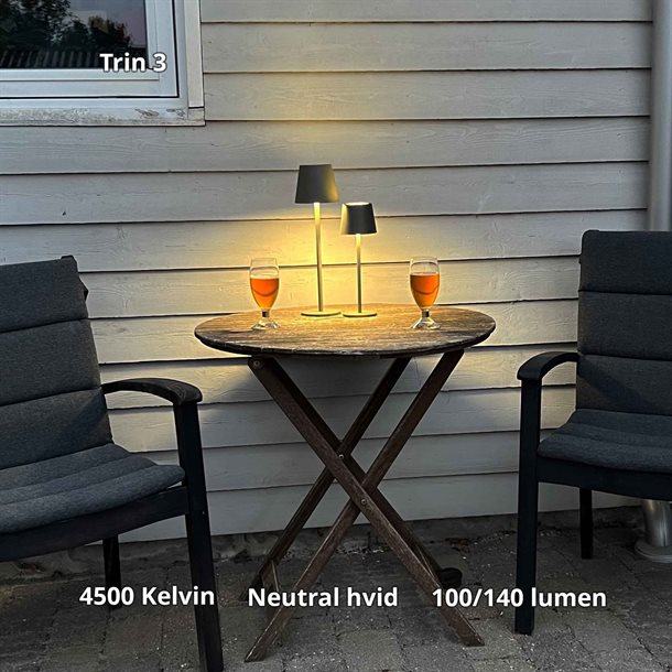 Genopladelig bordlampe med kelvin-skift, trinløst dæmpning, 36,5 cm høj, i farven mat grå - IP44 CB218012