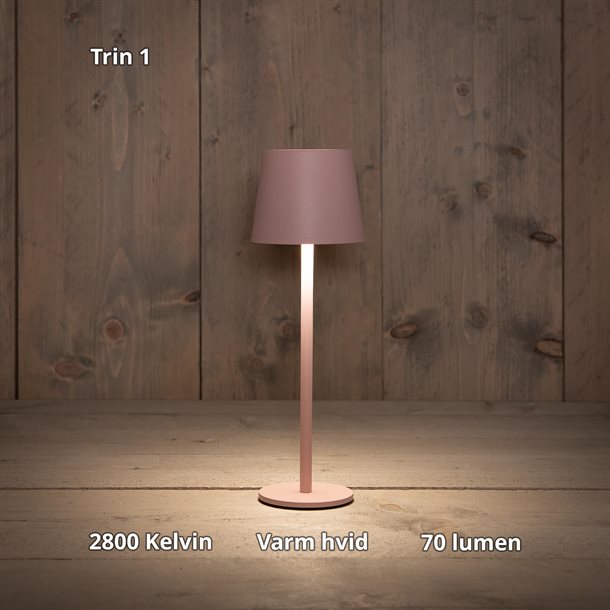 Genopladelig bordlampe med kelvin-skift, trinløst dæmpning, 27,5 cm høj, i farven gammel rosa - IP44 CB218003