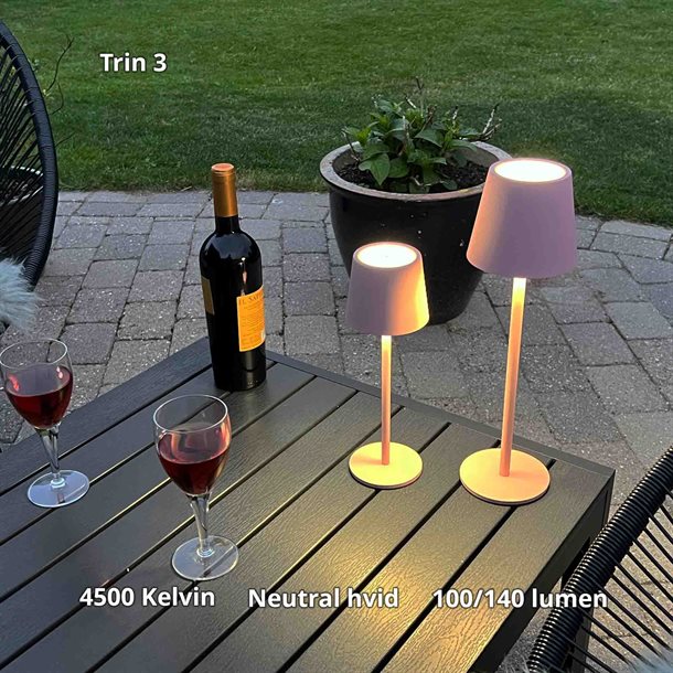 Genopladelig bordlampe med kelvin-skift, trinløst dæmpning, 36,5 cm høj, i farven gammel rosa - IP44 CB218013