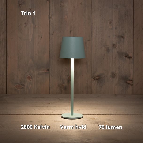 Genopladelig bordlampe med kelvin-skift, trinløst dæmpning, 27,5 cm høj, i farven støvet grøn - IP44 CB218004