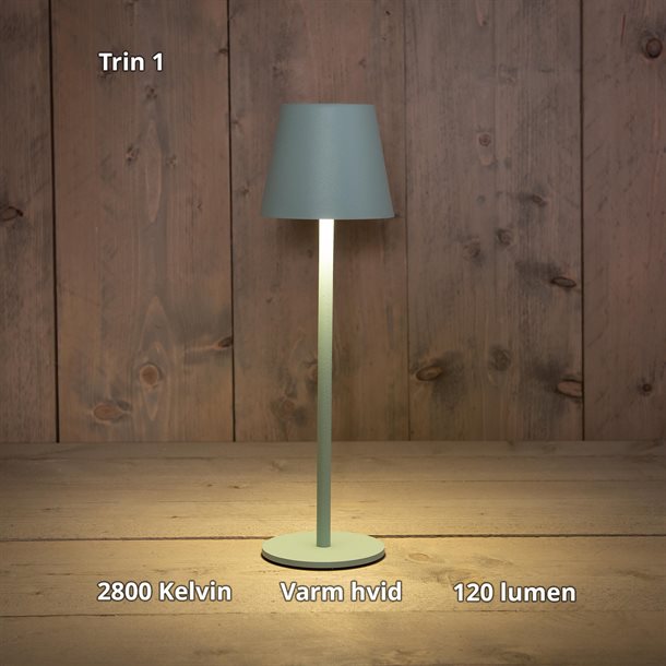 Genopladelig bordlampe med kelvin-skift, trinløst dæmpning, 36,5 cm høj, i farven støvet grøn - IP44 CB218014