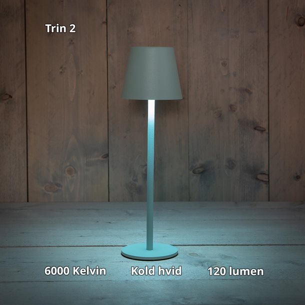 Genopladelig bordlampe med kelvin-skift, trinløst dæmpning, 36,5 cm høj, i farven støvet grøn - IP44 CB218014