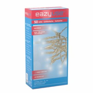 Batteridrevet lyskæde, 5,2 meter med 50 LED'er i farven kold hvid - kan bruges ude- som indendørs DL-S001EZU