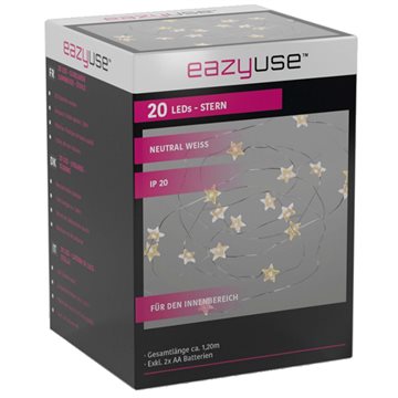 Indendørs batteridrevet lyskæde med 20 LED stjerner i farven varm hvid - 2,20 meter DL-SY014EZU
