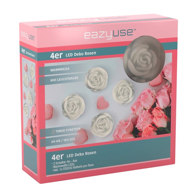 Batteridrevet LED roser i varm hvid med flicker effekt - sæt med 4 stk. DL021EZU