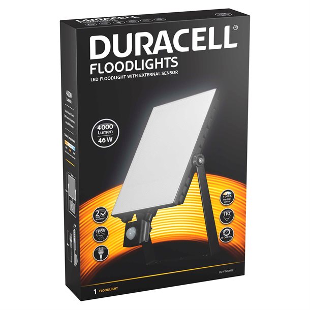 DURACELL LED projektør 46 W med sensor 4000 lumen DU-F1500BSE  
