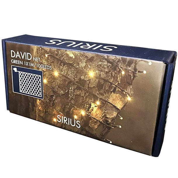  Sirius David lyskæde Net med 100 LED\'er på 1 x 1 meter + 5 meter forlængerledning SIR-46630