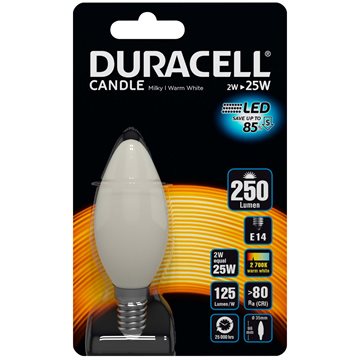 Duracell® LED filament - hvid kerte pære E14 med 250 lumen - FC25M2N14B1