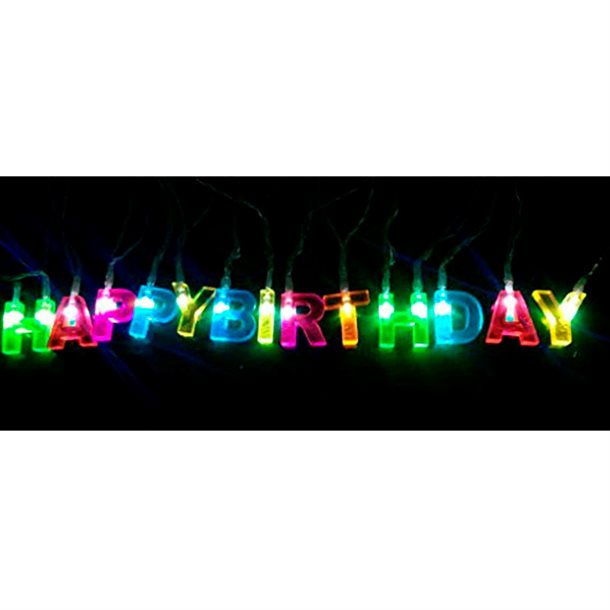HAPPY BIRTHDAY - Lyskæde med kulørte LED oplyste bogstaver Fro016045  