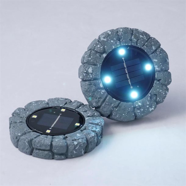 2 stk. LED solcelle jordspot i rustik sten design GL077GEZ