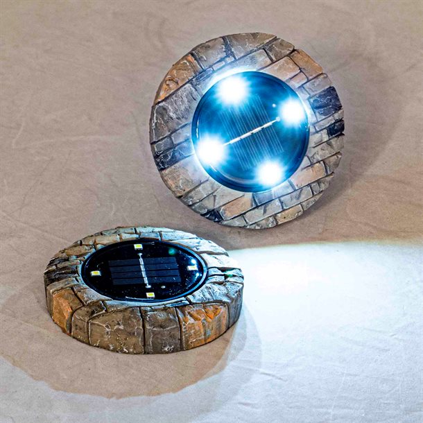2 stk. LED solcelle jordspot med små sten i beige GL079GEZ  
