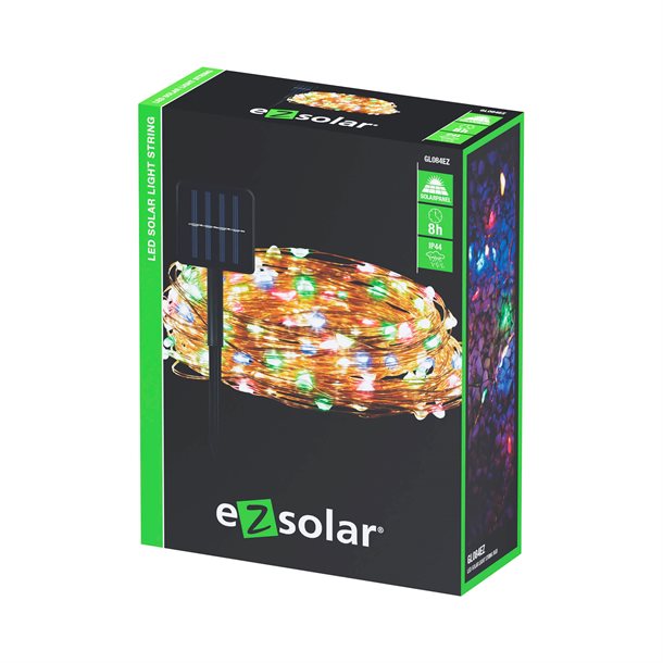 Solcelle lyskæde på 10 meter med 100 flotte dekorative LED pærer i RGB farver GL084EZ