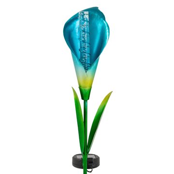 Calla lilje i farven blå- en solcelle blomsterlampe med lysene luftbobler fra eZsolar GL1049EZ