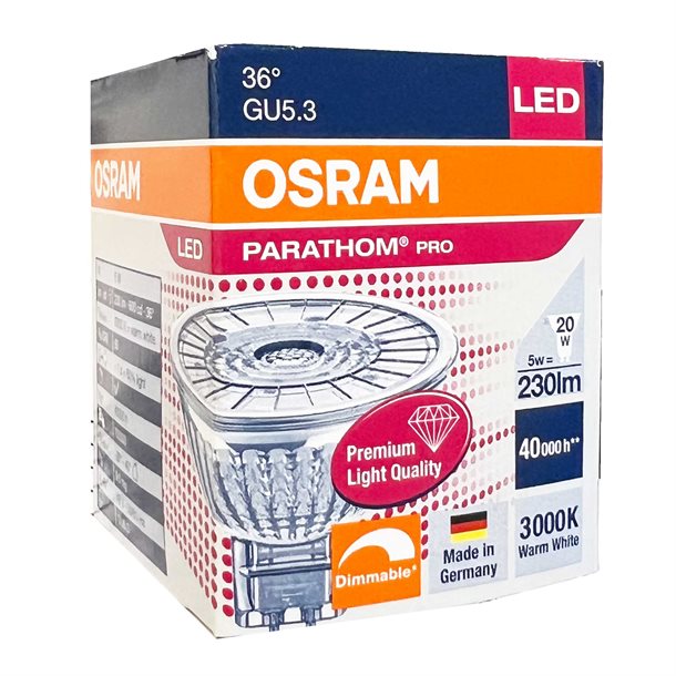 Osram dæmpbar LED GU5.3 glas spot med 230 lumen - (svarer til 20W) GU53230lum