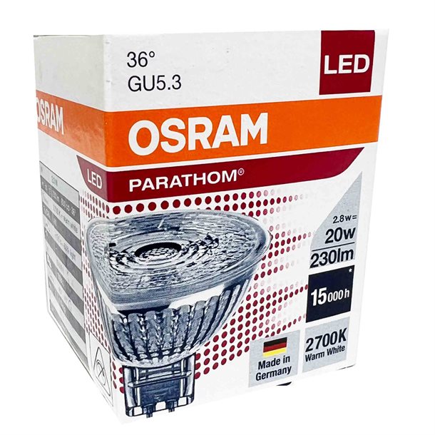 Osram LED GU5.3 glas spot med 230 lumen - (svarer til 20W) - 12 volt GU53230lum