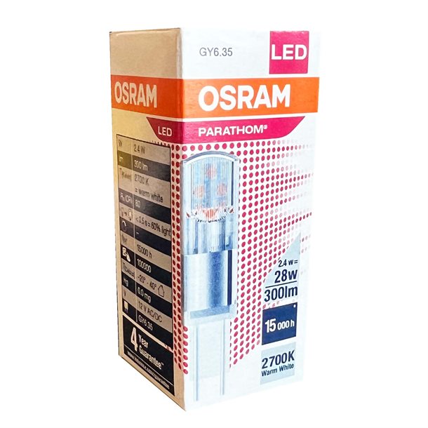 OSRAM GY6.35 stiftpære på 2,4 watt 300 lumen 2700 kelvin - 12 volt GY635