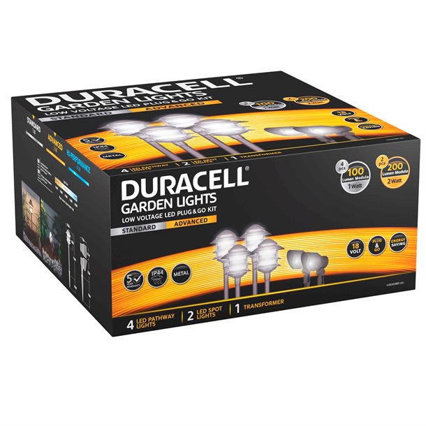 DURACELL Stor startpakke med 4 lamper, 2 spots og transformator - gratis fragt til pakkeshop. LV503-ORBT