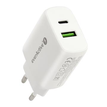 Intelligent USB hurtigoplader fra EverActive med både USB-A QC3.0 og USB-C PD PPS - 25W 
