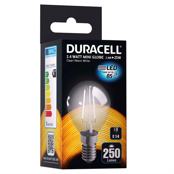 Duracell® LED filament - 1 stk. kronepære med E14 fatning på 250 lumen - M150N14C1