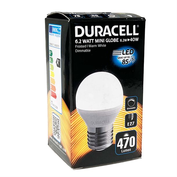 Duracell dæmpbar LED kronepære E27 med 470 lumen M210D27C1