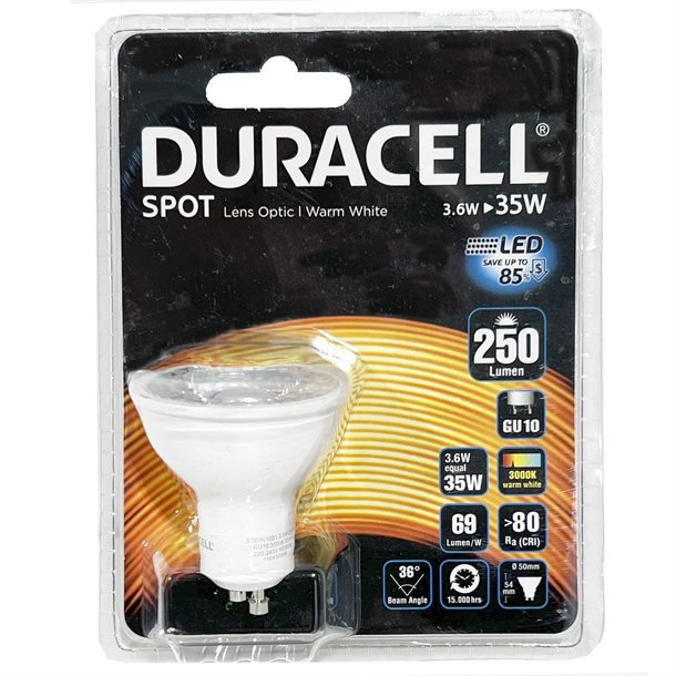 Duracell® LED GU10 spot 1 stk. 250 lumen S100N10B1