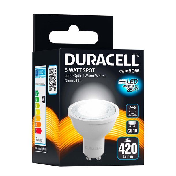 Duracell® LED GU10 dæmpbar spot med 420 lumen - (svarer til 60W) S120D10C1