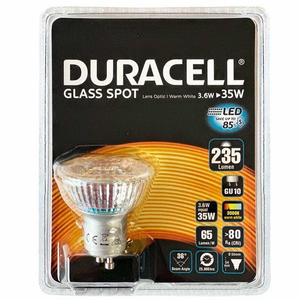 Duracell® LED GU10 glas spot 235 lumen S150N10B1