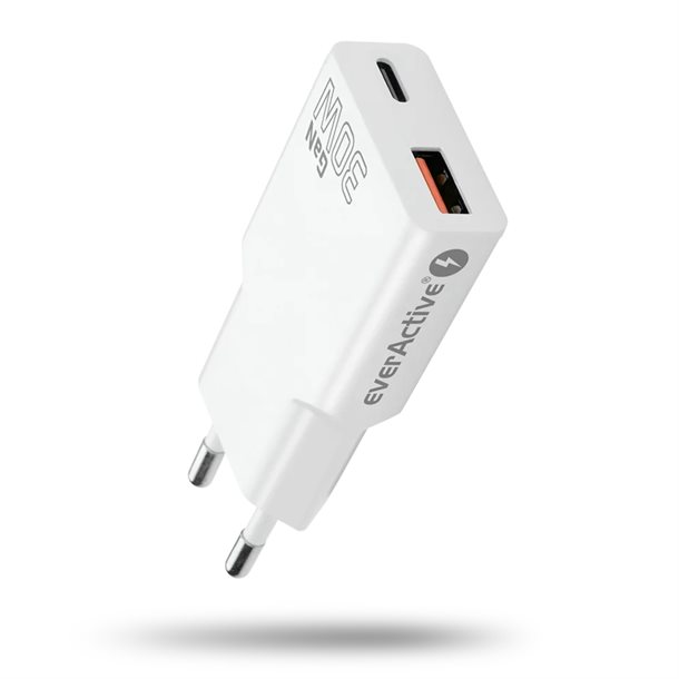 Intelligent USB hurtigoplader på 30 W - Hurtigopladningsfunktion - 2 x 3A - med 2 output: 1 - USB-A 1 USB-C SC-380Q