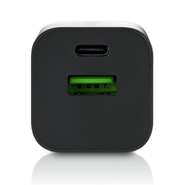 Intelligent USB hurtigoplader på 30 W på 2 x 3A - med 2 output 1 USB-A og 1 USB-C SC-390QB  