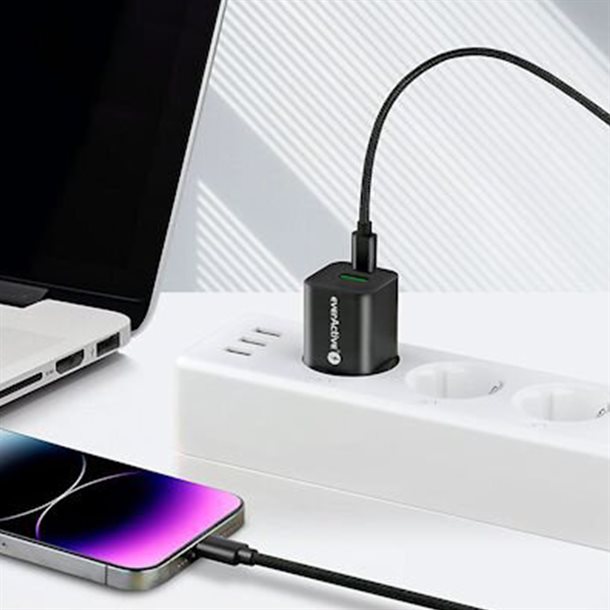 Intelligent USB hurtigoplader på 30 W på 2 x 3A - med 2 output 1 USB-A og 1 USB-C SC-390QB  