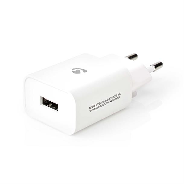 USB-oplader fra Nedis på 12 W med 1 udgang på 2,4 A udgang via USB-A WCHAU242AWT