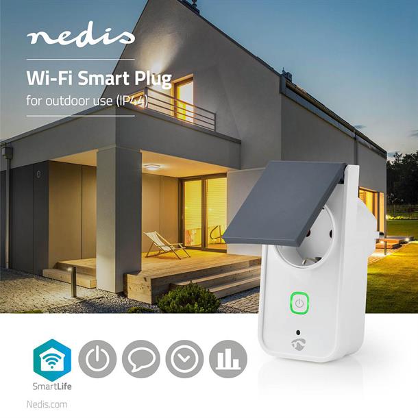 Wi-Fi Smart stik til udendørs brug med timer og effektmåler - styring via smartphone WIFIPO120FWT 